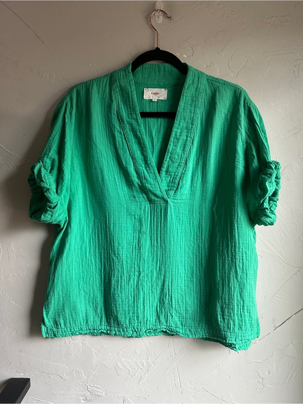 Xirena Avery Top Green Cotton Gauze Boxy Resort Euro Summer Boho Small